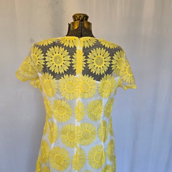 Sz 10 Embroidered Mesh Daisy Dress Yellow White Chiffon - Picture 8 of 13